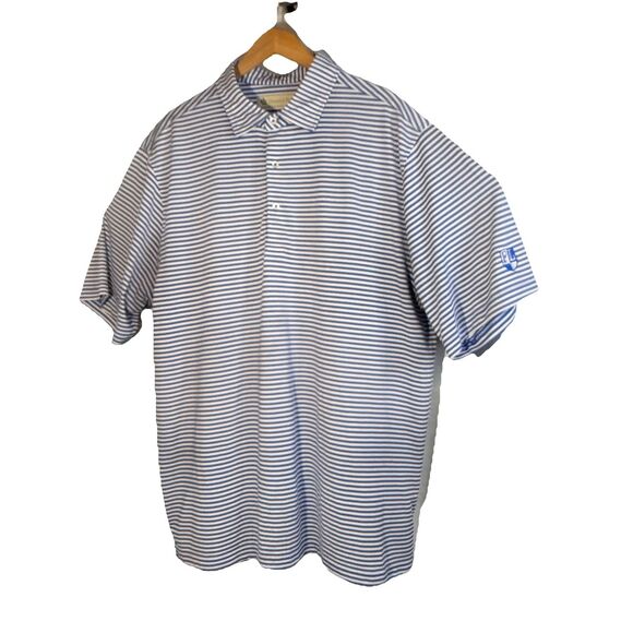 Donald Ross Sport Shirt Mens XXL Blue White Striped Short Sleeve Golf Polo - Picture 2 of 8